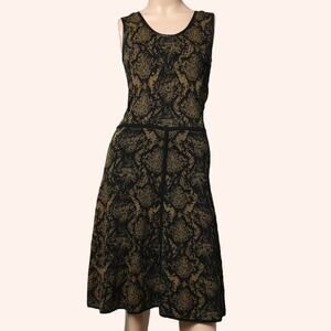 YIGAL AZROUEL CUT25 Black and Gold Jacquard Sleeveless Knit Dress
